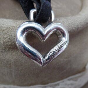 Brighton Silver Heart Bag Charm *FOB *Keychain *Hangtag with Black Leather Strap